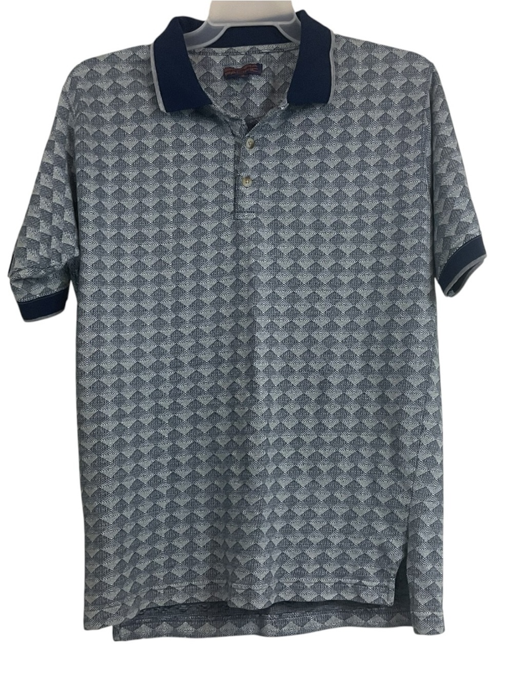 Sierra Pacific Polo Shirt Mens Medium Blue Gray Geometric Pattern Short Sleeve